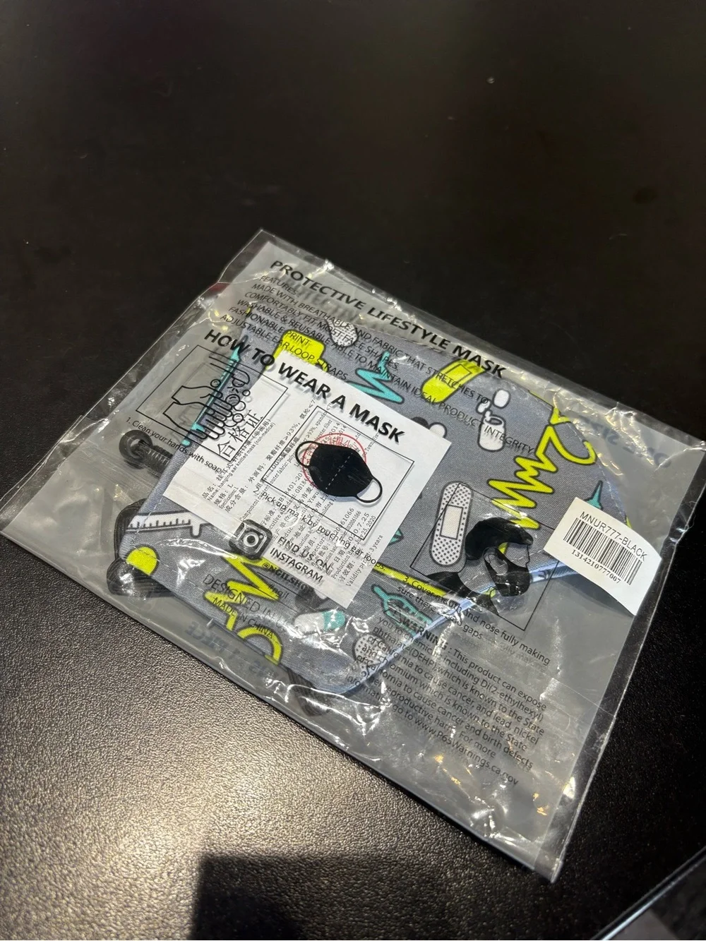 Gray Reusable Face Mask with Medical Print — Lifestyle